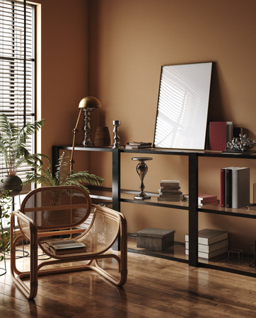 Frame mockup in contemporary office interior background, 3d renderの写真素材