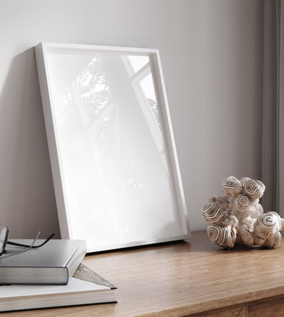 Mock up frame in Scandi-boho home interior, 3d render