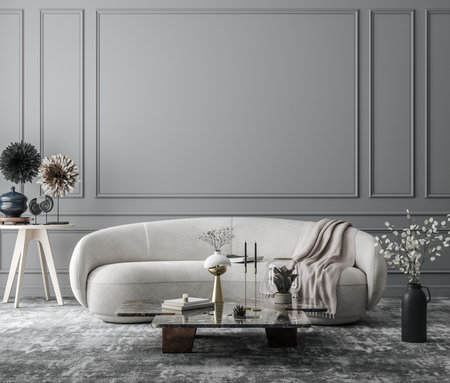 Modern interior background, wall mock up, 3d renderの写真素材