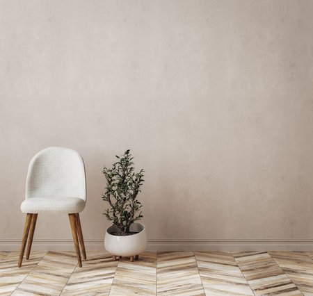 Interior of living room with white chair and plant. 3d renderの写真素材