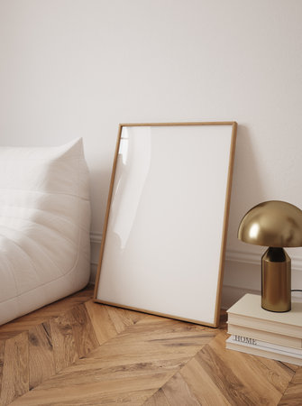 Mock up poster frame in modern interior background. 3d renderの写真素材