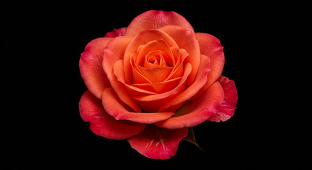 Beautiful orange rose on a black background. Close-up.の素材