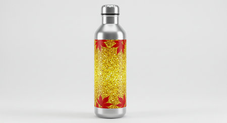 Glass bottle with Chinese flag on a white background. 3D renderingの素材