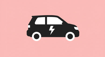 Electric car icon in flat style. Electric vehicle vector illustration on white isolated background.の素材