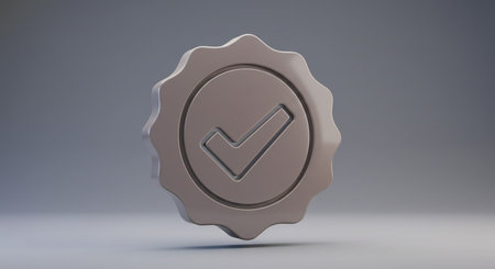 3D rendering of a badge in gray background, computer generated imagesの素材