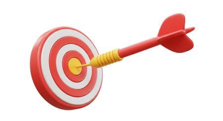 3d render of red target with arrow isolated on white background.の素材