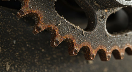 Close-up of old rusty cogwheels on the old machineの素材