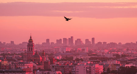 Cityscape of Riga at sunset, Latvia. Aerial view.の素材
