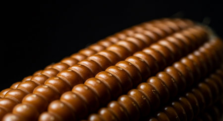 close up of brown corn on black background, shallow depth of fieldの素材