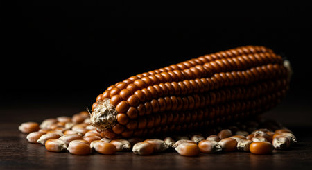 Corn on the cob on a dark wooden background. Selective focus.の素材