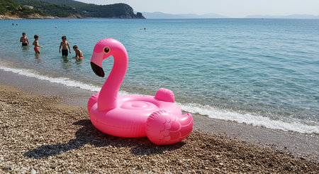 Flamingo on the beach in Budva, Montenegro.の素材