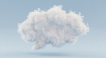 White cloud isolated on blue background. 3D rendering illustration of cloudsの素材