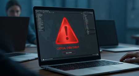 Cyber attack concept shown on a computer screen with a warning alertの素材