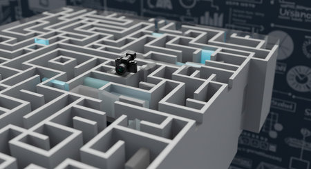 3d illustration of a maze with a camera. 3d renderingの素材