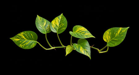 Golden pothos isolated on black background, clipping path included.の素材