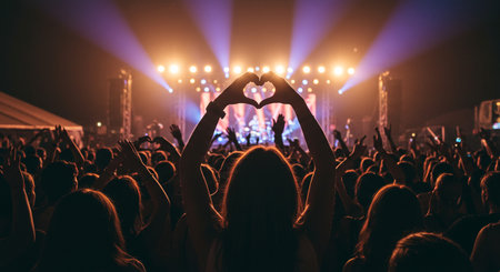 Crowd at concert, hands in the shape of a heart.の素材