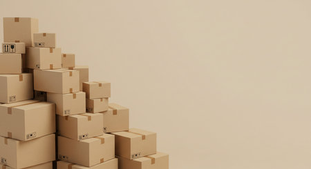 3D rendering of a stack of cardboard boxes on a white backgroundの素材