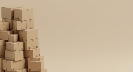 3d rendering of a stack of cardboard boxes in front of a plain backgroundの素材