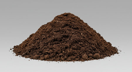 Pile of soil isolated on gray background. 3D rendering.の素材
