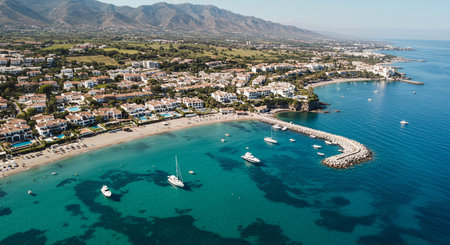 Aerial view of luxury yachts and boats in luxury resort town of Rhodes, Greeceの素材