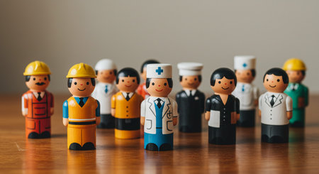 Miniature people: doctor, nurse, surgeon, paramedic and worker.の素材
