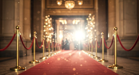 Red carpet on the red carpet, luxury background. 3d renderingの素材