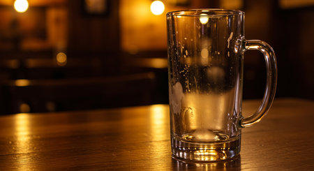 Beer in a glass on a wooden table in a pub or restaurantの素材
