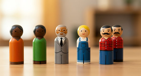 Miniature people: Group of business people standing in a row.の素材