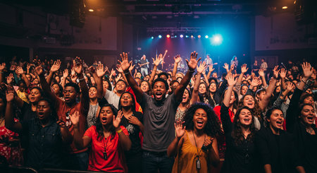 EPICENTER Counter Strike: Global Offensive esports event. Group of fans clapping on the stageの素材