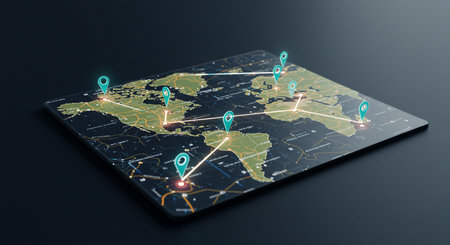 Glowing map of the world with pins on it. 3d renderingの素材