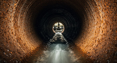 Tunnel with water flowing from the bottom. 3d renderingの素材