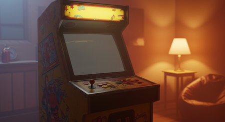 Retro arcade game machine on the background of the room. 3d renderingの素材