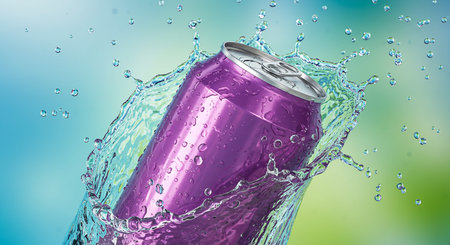 Water splashing from a pink soda can. 3d rendering.の素材