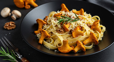 Pasta with chanterelle mushrooms and parmesan cheeseの素材