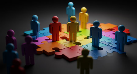 Teamwork concept with colorful jigsaw puzzle. 3d render illustrationの素材