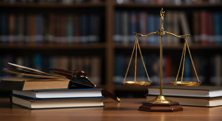 Law theme, mallet of judge, wooden gavel, books in the libraryの素材