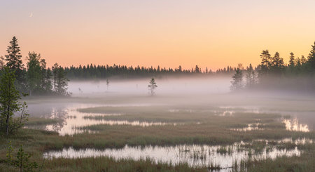 Foggy morning on the lake in the national park Sumavaの素材