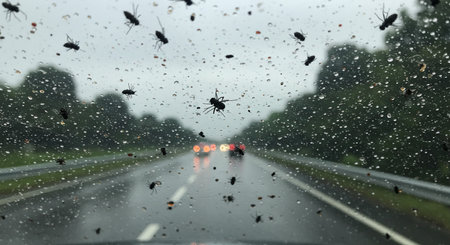 Insects on the road during a rain storm in Germany.の素材