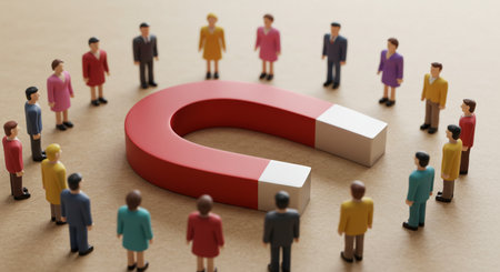 Magnet attracting people. 3d illustration. Human resources concept.の素材