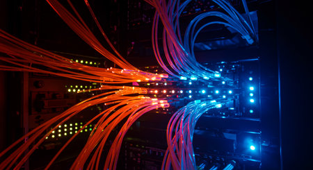 fiber optic with servers in a technology data center ready to useの素材
