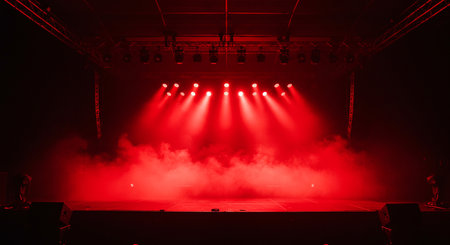 Stage lights with smoke and spotlights on the stage, tonedの素材