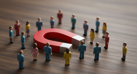 Horseshoe magnet attracting people. Business concept. 3D illustrationの素材