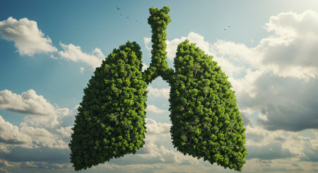 Lungs and tree concept as a health care symbol. 3D Renderingの素材