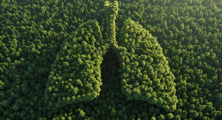 Aerial view of green forest. Nature background. Top view.の素材