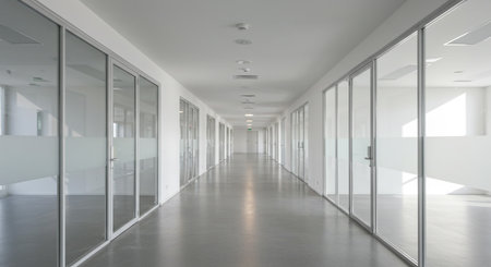Empty corridor in modern office building. Nobody inside. 3d renderingの素材
