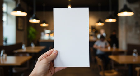 Blank white business card mock up in a cafe, stock photoの素材