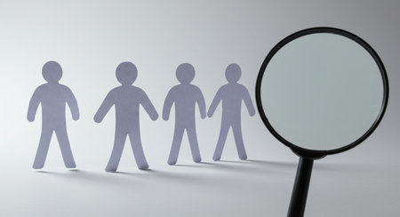 magnifying glass and group of paper people. 3d renderingの素材