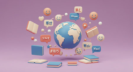3d rendering of social media icons and globe on purple background.の素材