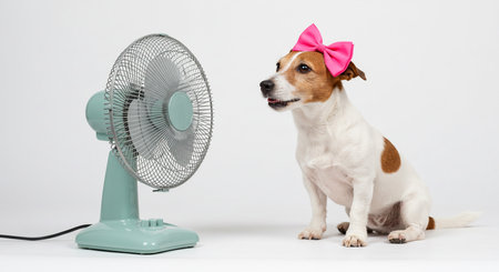 Jack russell terrier in front of a cooling fan.の素材