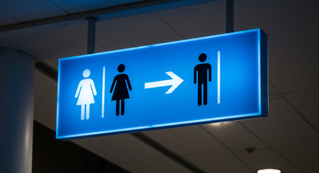 Male and female toilet sign on the wall at the airport. 3d renderingの素材